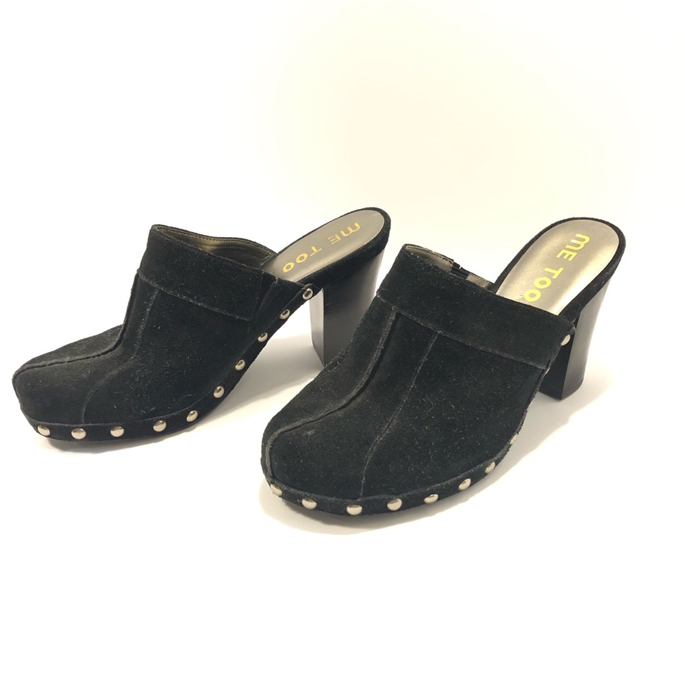 NEW ME TOO 7.5 Carbon Suede Studded Clog Heel Blk